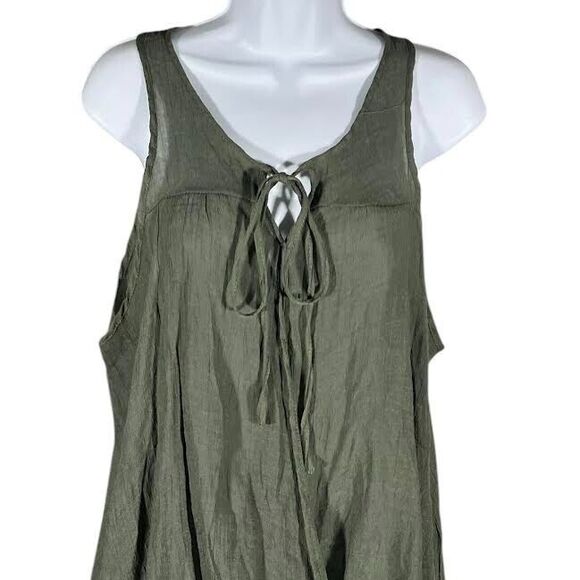 Fashion Nova Blouse Women's Sz L Olive Green Hi-Lo Hem Tank Top Lightweight - Picture 3 of 13